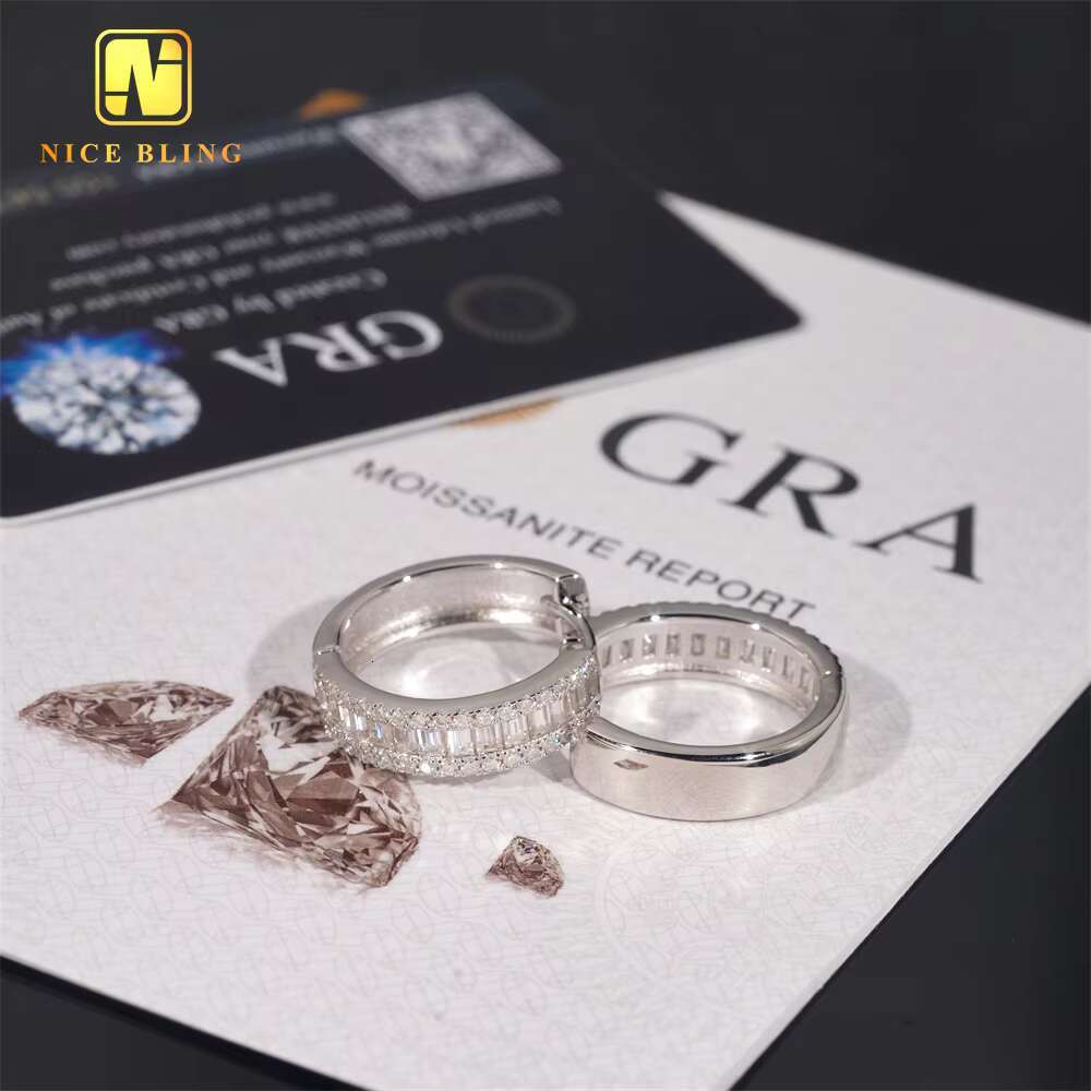 New Trend GRA Certificate New Style Iced Out Baguette Diamond 925 Sterling Silver Hip Hop Moissanite Hoop Earrings