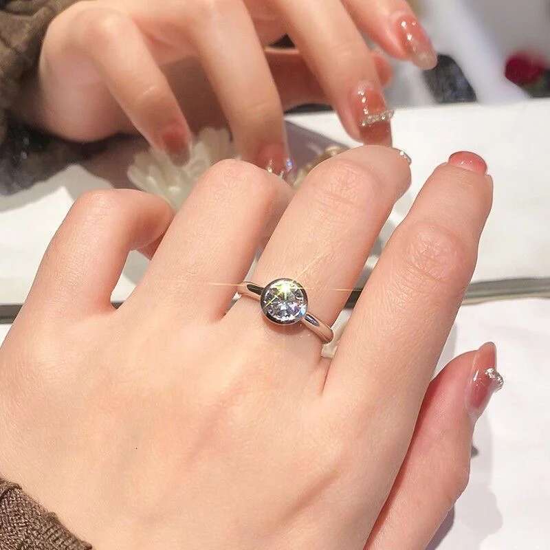 Anziw 5MM 0.5 carat Moissainte Solitaire Ring 18k Gold Plated 925 Silver Womens Fashion Finger Rings with GRA Fine Jewelry Gift