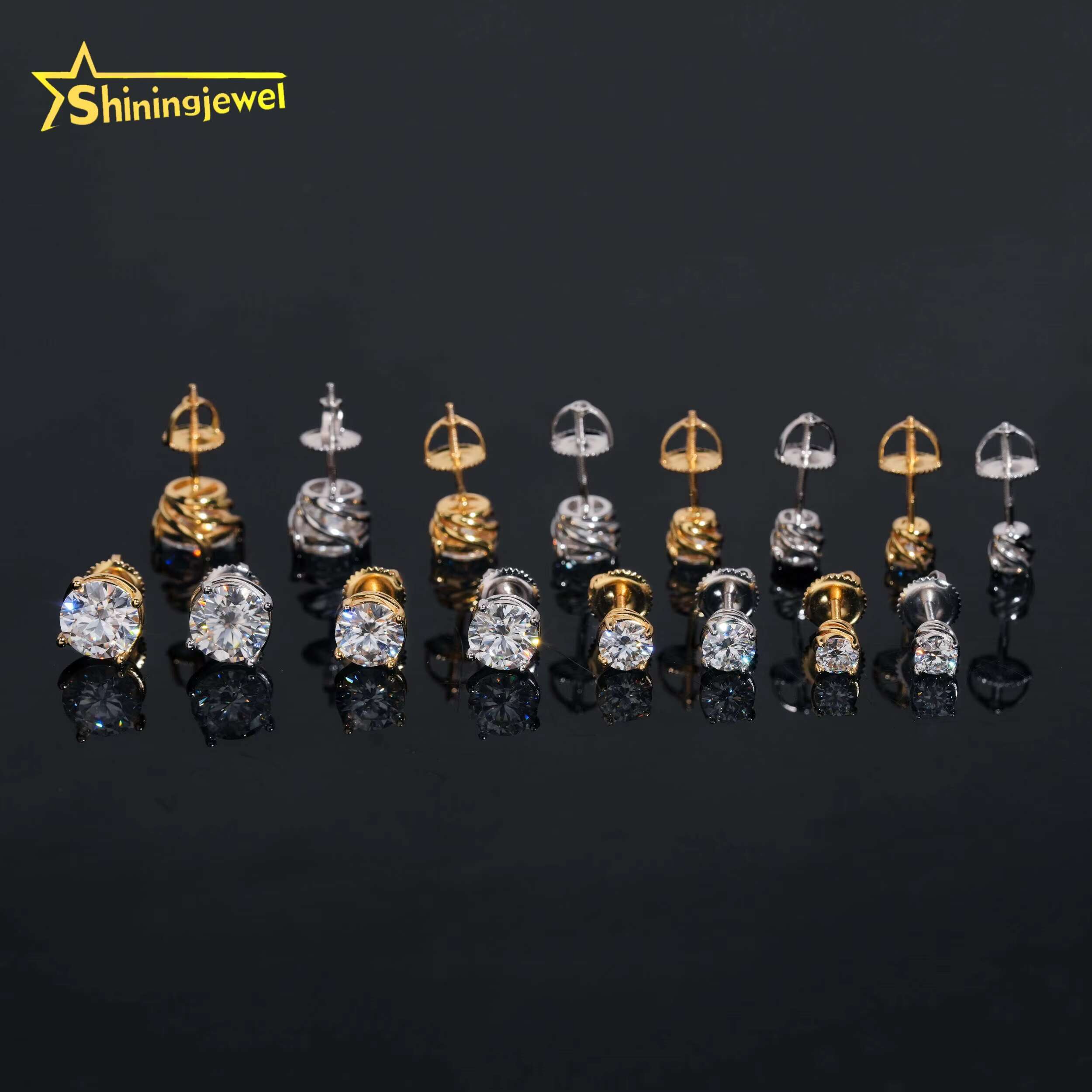 Factory Price Classic 4 Prongs 4MM 5MM 6.5MM 7.5MM Round Moissanite Earrings Iced Out Men Women Earrings Moissanite Jewelry