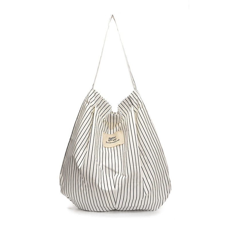fashion canvas bag Korean style lazy underarm bag 2025 new large capacity striped cloth bag casual shoulder bag