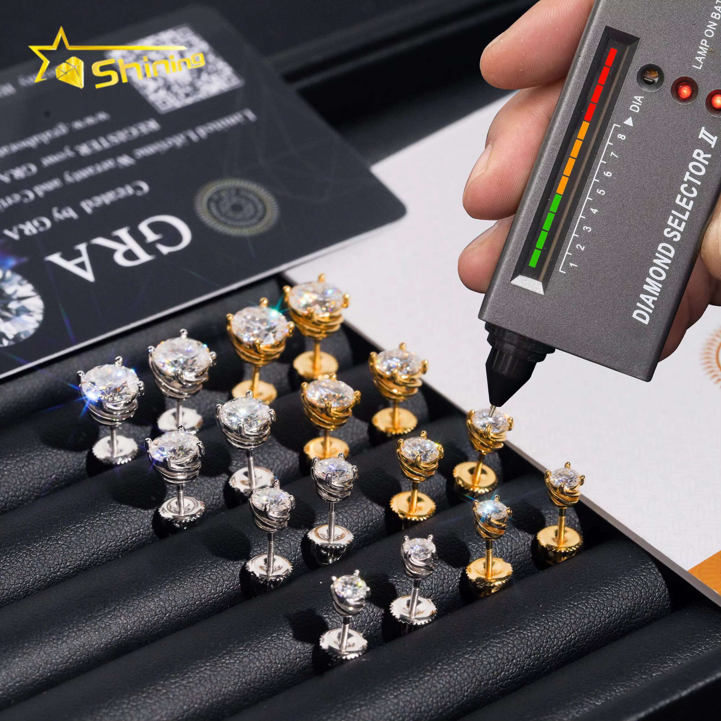 925 Silver Hip Hop Sparkling Moissanite Stud Earrings with Iced Out Setting DHL 7-Day Shipping 100+ Designs Ready Stock.