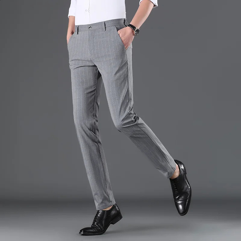 Spring mens white striped suit pants business casual Asian size M5XL 6XL wedding party Pantalones Hombre 250430Z
