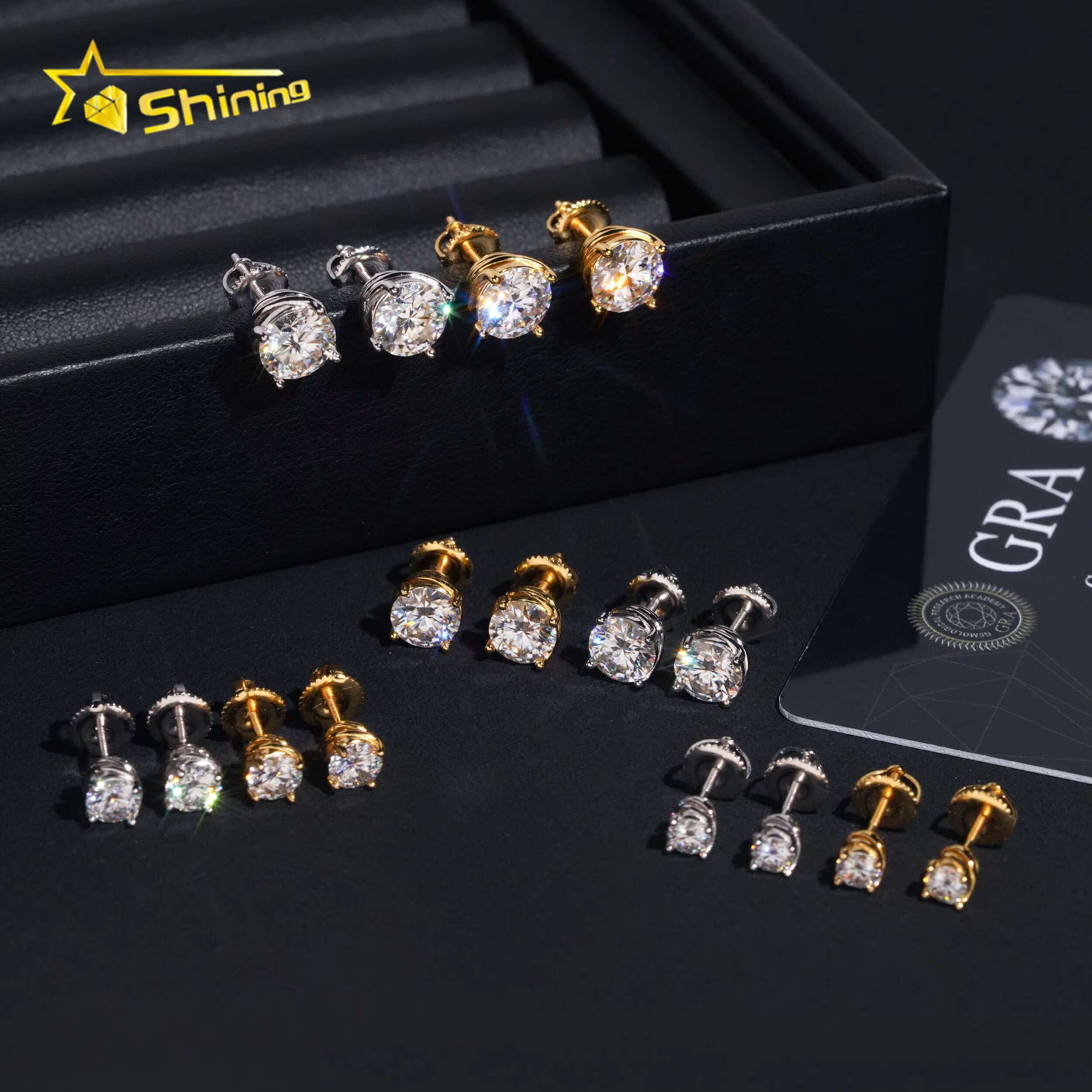 925 Silver Hip Hop Sparkling Moissanite Stud Earrings with Iced Out Setting DHL 7-Day Shipping 100+ Designs Ready Stock.