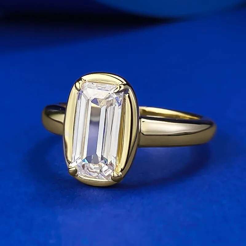 14K Gold Emerald Cut Lab Diamond Ring 100% Real 925 Sterling Silver Engagement Wedding Band Rings for Women Promise Jewelry