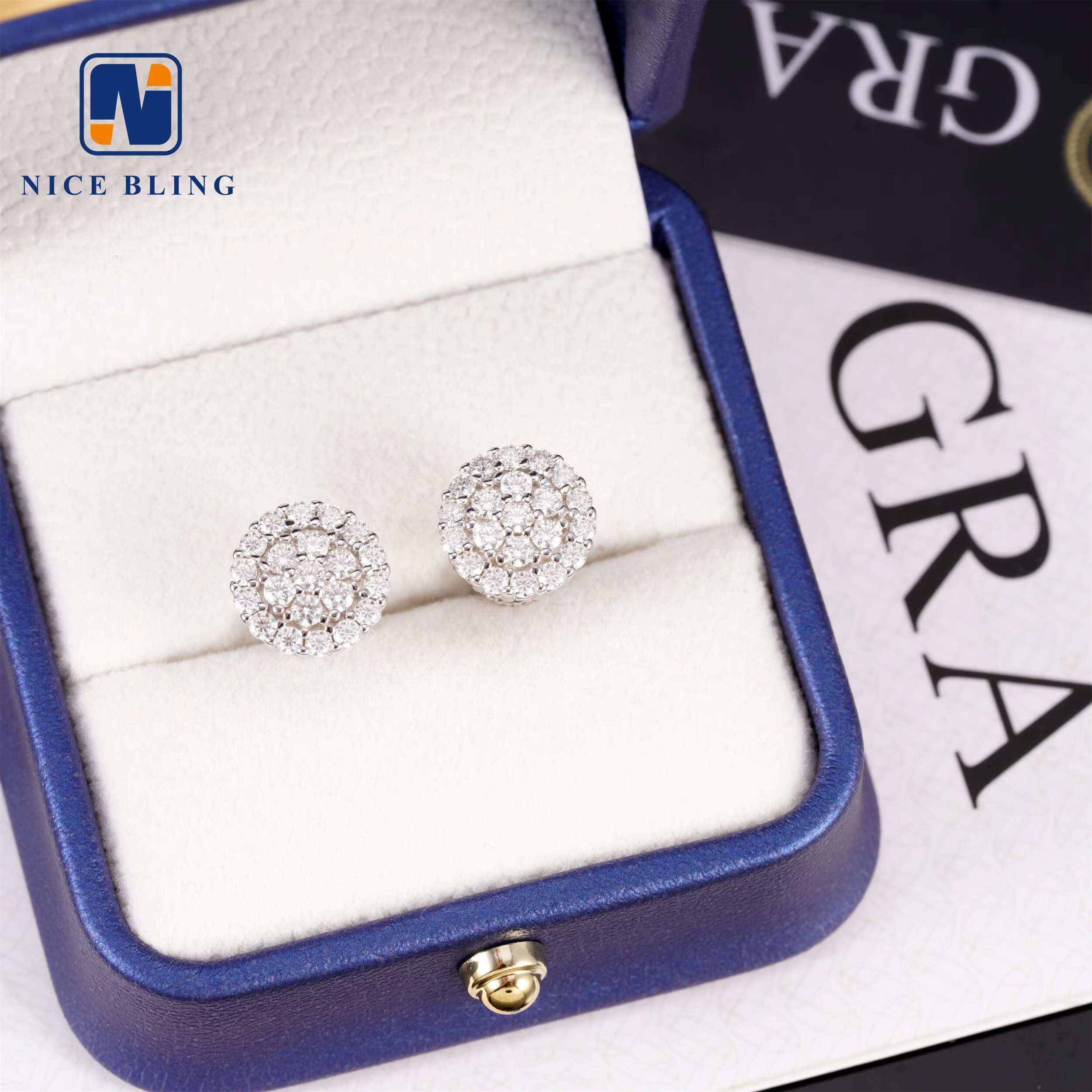 10MM Hip Hop Earrings Iced Out Jewelry Unisex Moissanite Diamond Cluster Ear Studs for Men Women 925 Silver