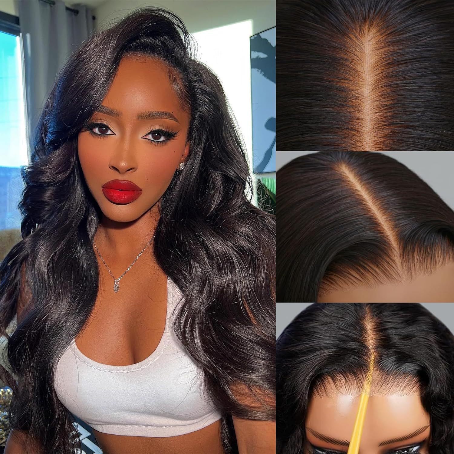 front Womens lace synthetic wig black long curly hair with big waves body wigs