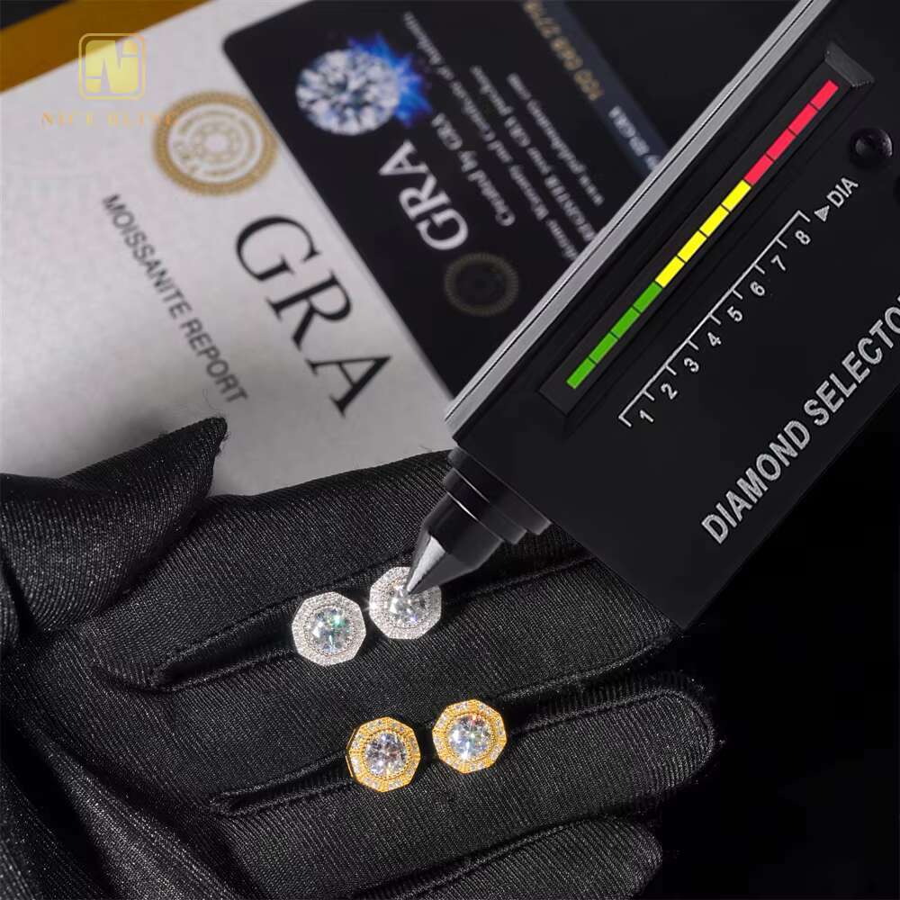 Full Iced Out Ear Studs Hip Hop Jewelry Women Gold Plated 925 Sterling Silver VVS Moissanite Diamond Stud Earring for Women