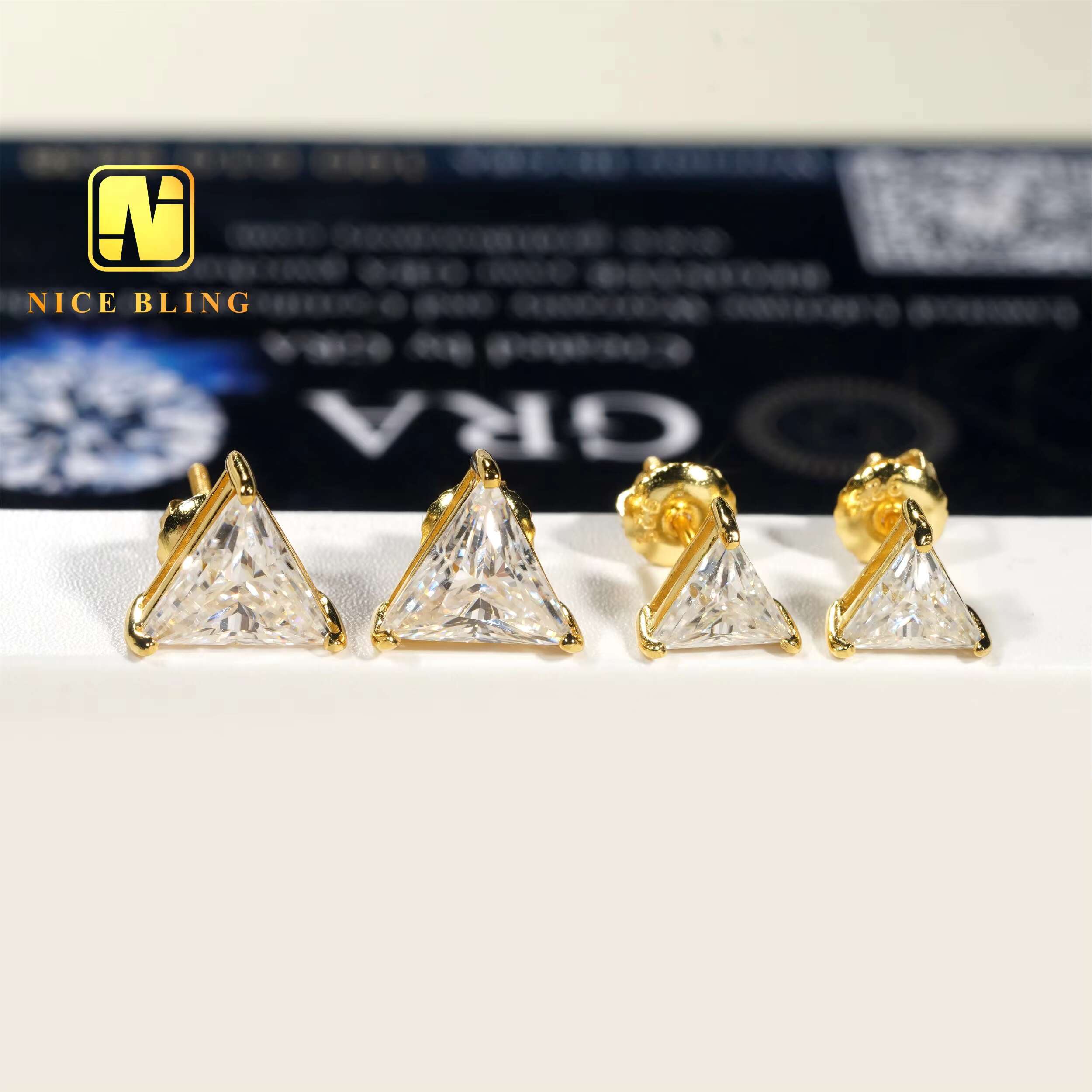 Chic Unisex Moissanite Hoop Studs | Rhodium-Coated Triangle Design with Sparkling Jewels