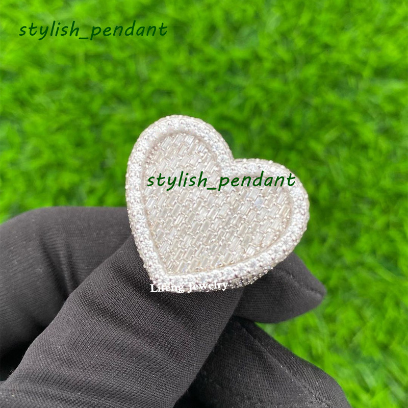 925 Silver VVS Baguette Moissanite Heart Shape Ring Fashion Jewelry in White Yellow Rose Gold Plating for Engagement or Gift