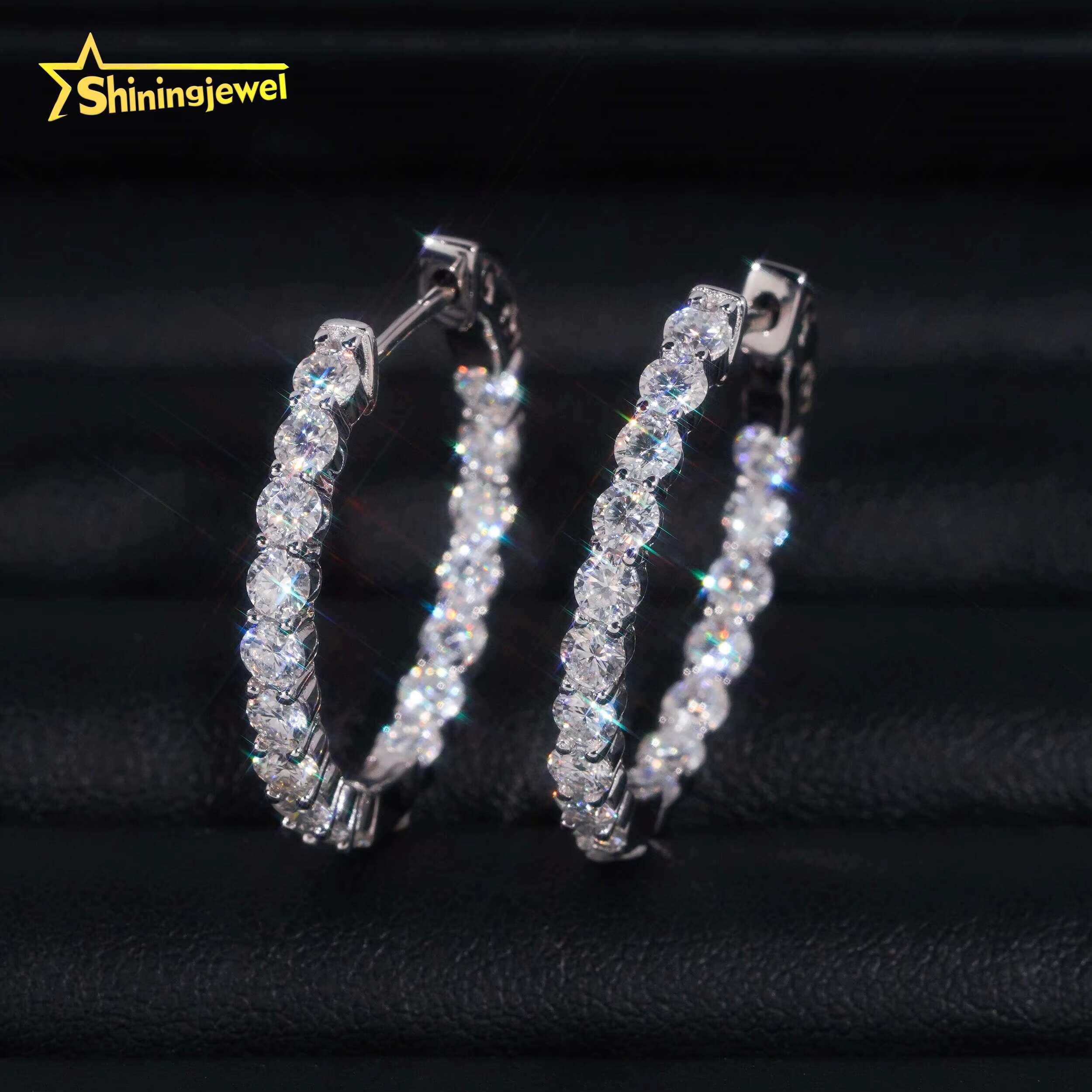 Fine Jewelry Fashion 925 Silver Circle 29mm Width Gold Plated Moissanite Hoop Earrings for Women