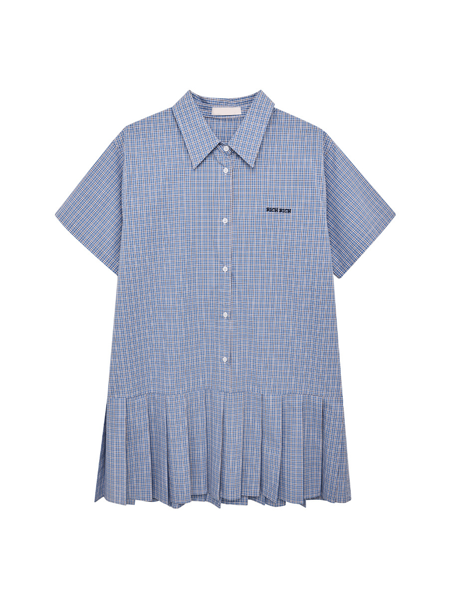K52175 Plaid pleated skirt female 2025 summer small age-reducing shirt dress