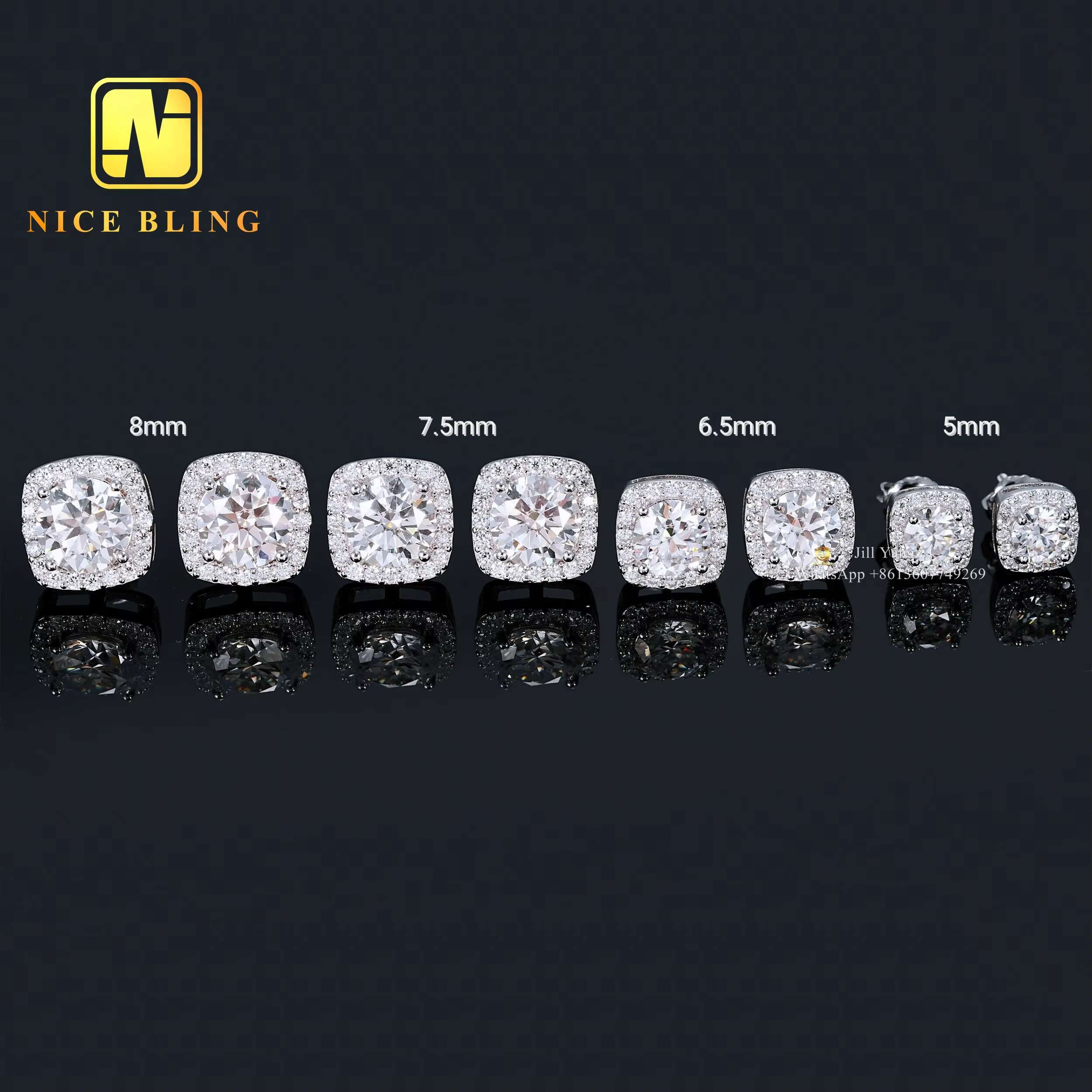 Ready Stock Fast Delivery 925 Sterling Silver VVS Moissanite Square Halo Stud Earrings Factory Wholesale White Gold Plated