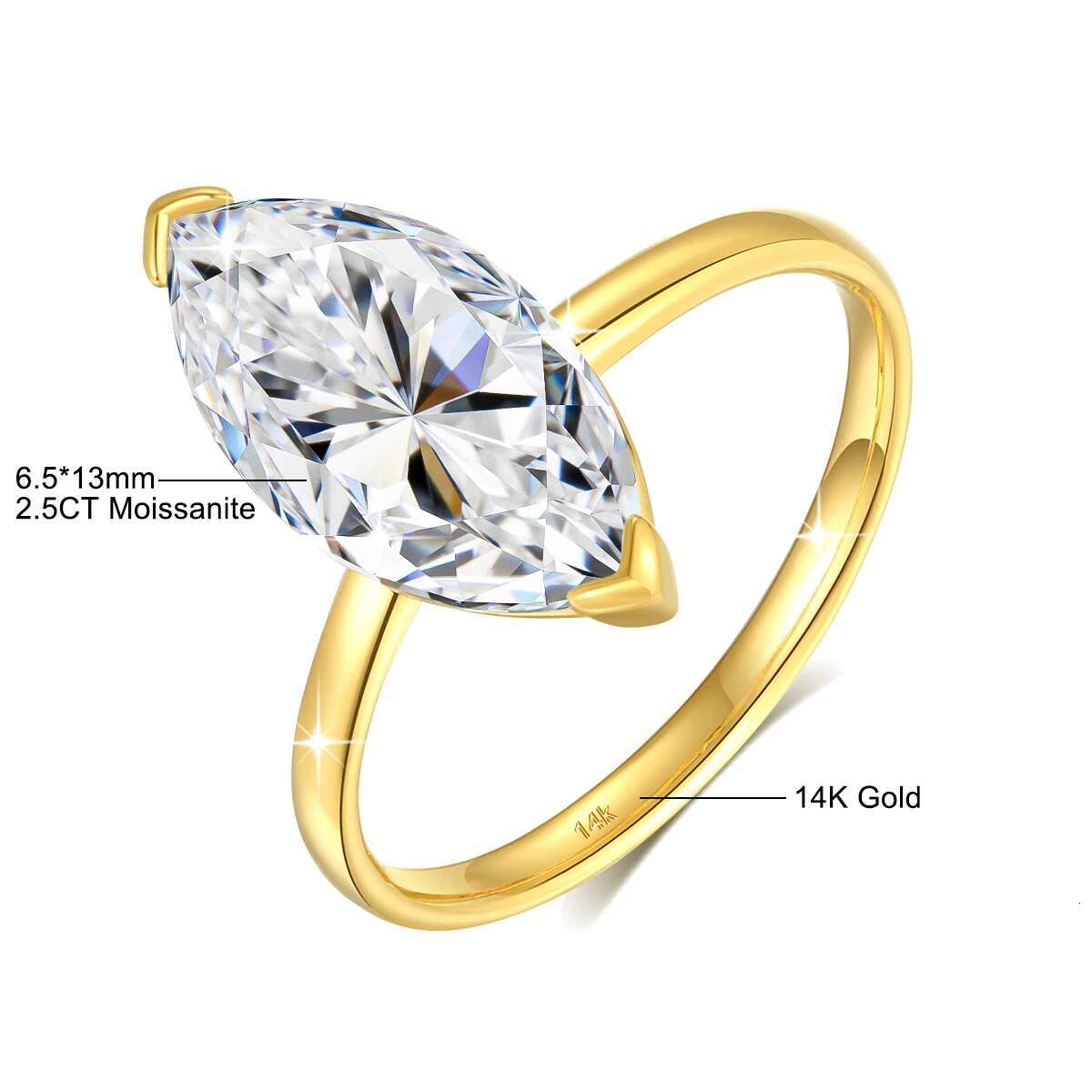 Marquise Cut Moissanite Rings 100% 14K Gold Diamond Ring D Color VVS1 for Women Gift Anniversary Wedding Fine Jewelry