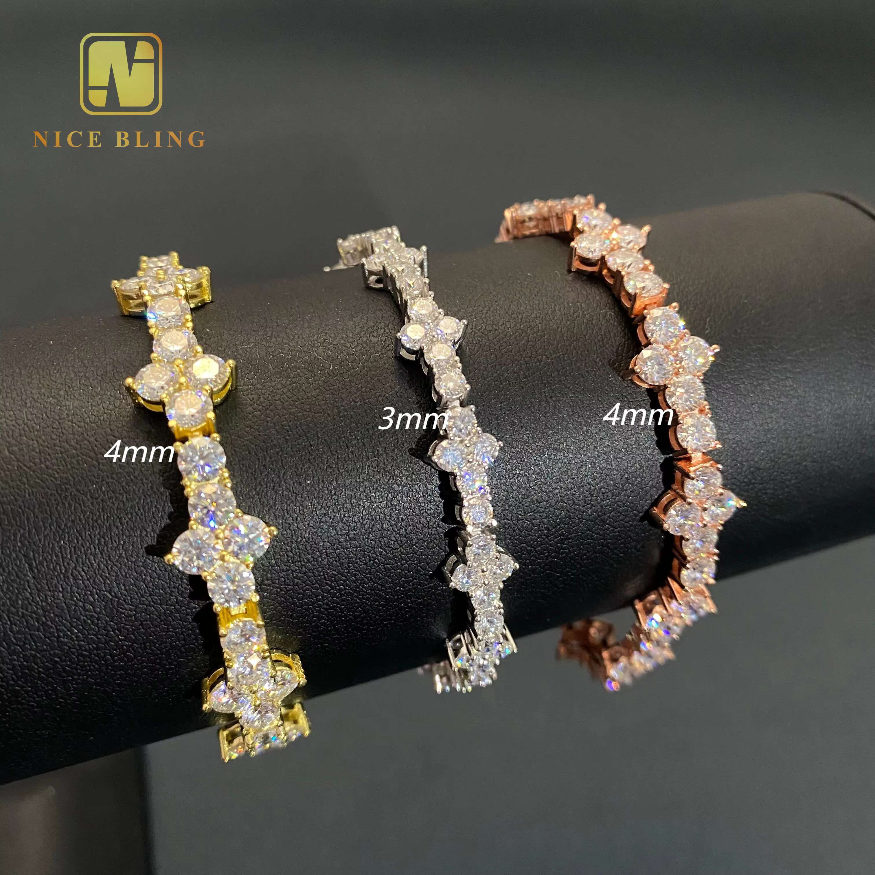 4mm Tennis Chain Wholesale Price 925 Sterling Silver Hip Hop Jewelry Necklace Iced Out VVS Moissanite Diamond Cross Tennis Chain