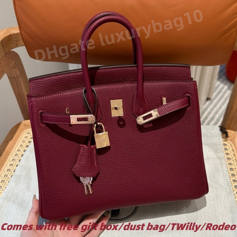 10A Designer Tote bag 25-30-35 cm handcrafted genuine leather Burgundy Red high-quality wax thread Togo leather luxurious classic and fashionable large-capacity