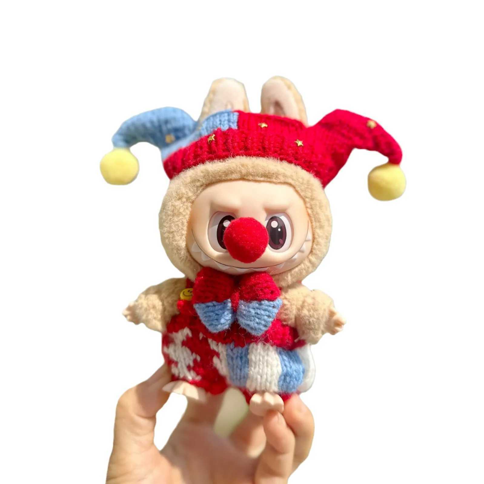 Free shipping 17cm Labubu I II Cute Handmade Clown Plush Costume Idol Doll Sitting in Par Pumpkin Set Korean K Exo