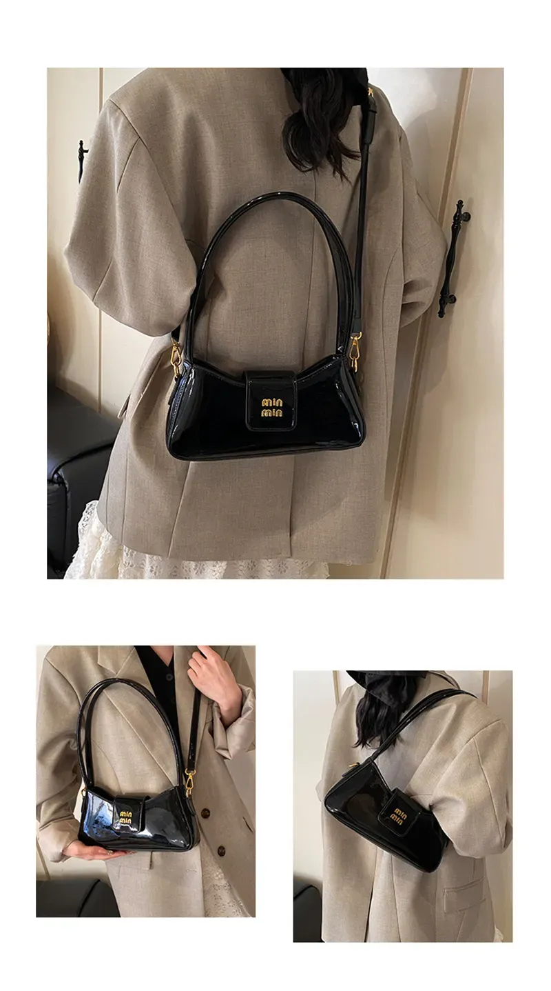 hot free shipping designer shoulder bags new casual handbag fashionable patent leather black Underarm bag for women