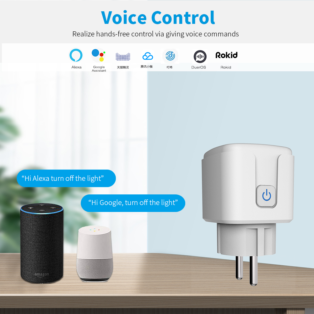 Smart Home Socket WiFi 20A EU Plug Outlet Remote Control Timer Power Monitor Support Voice Google Home Alexa