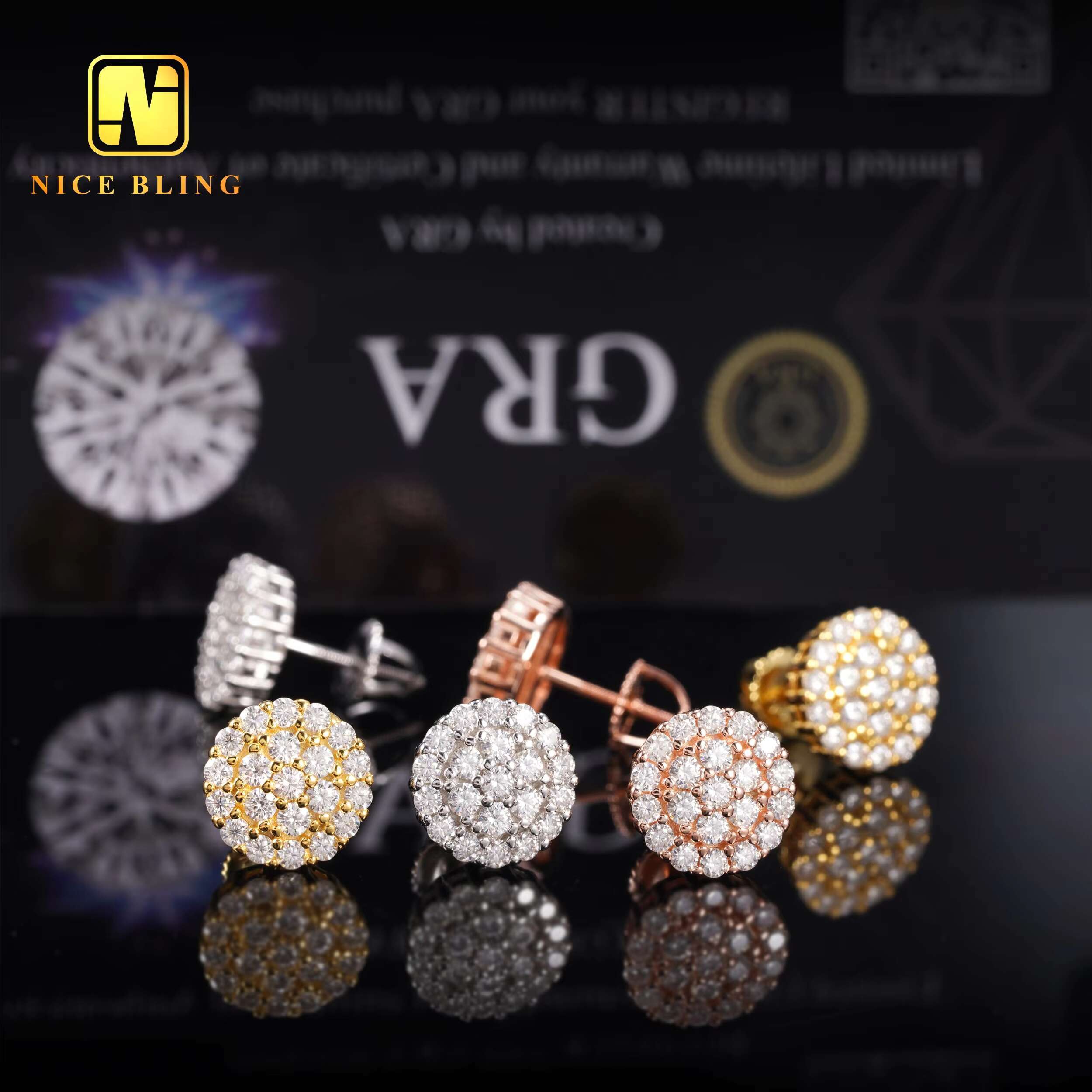 10MM Hip Hop Earrings Iced Out Jewelry Unisex Moissanite Diamond Cluster Ear Studs for Men Women 925 Silver