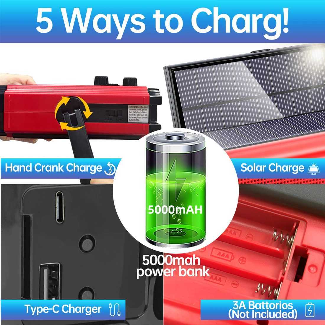 Woopker Multi functional Wireless XSY-320 5000mAh AM/FM/WB Solar USB Charging Portable Emergency Radio Flashlight SOS Power Pack X2505051