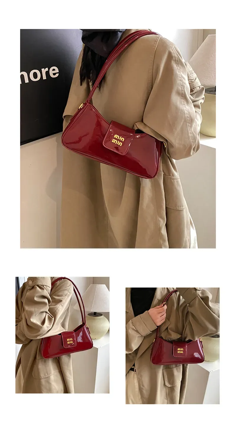 hot free shipping designer shoulder bags new casual handbag fashionable patent leather black Underarm bag for women