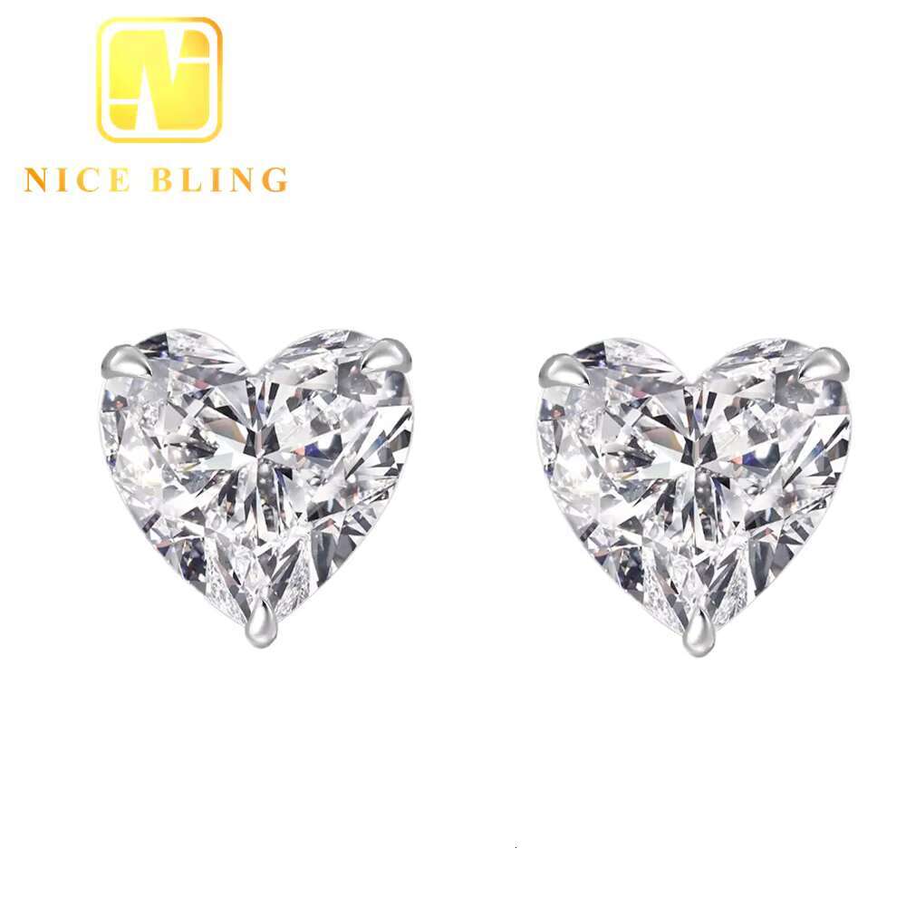 Single Diamond 925 Sterling Silver Ear Studs GRA Gertificate Heart Cut Fine Jewelry VVS Moissanite Stud Earrings for Women