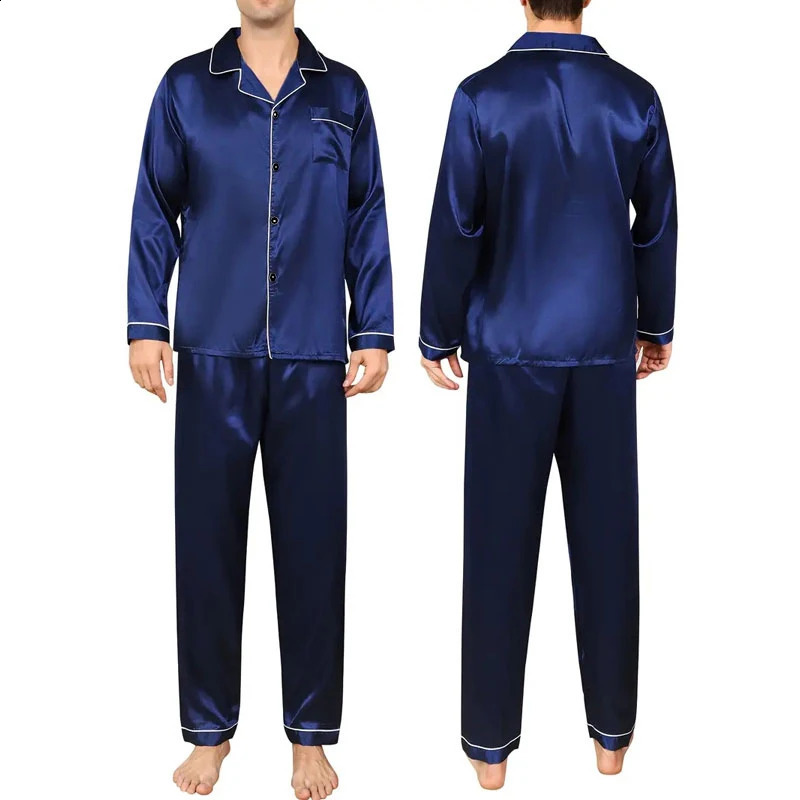 Mens Sleepwear Set Silk Satin Long Sleeve Fashion Soft Home Large Size Spring y250427