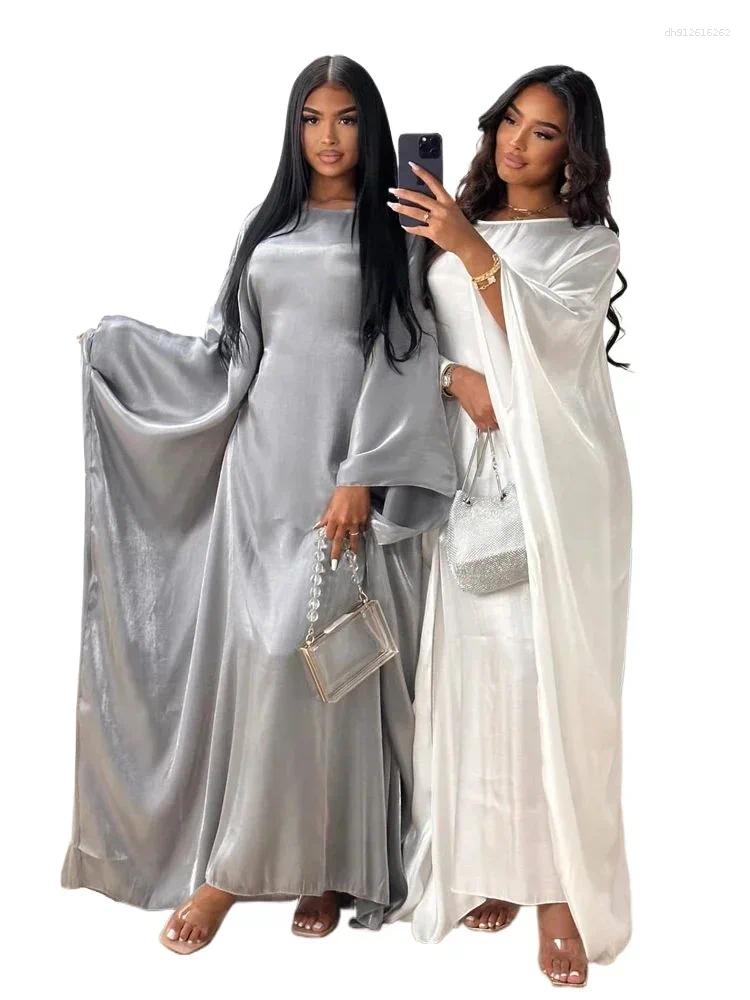 Ethnic Clothing Abaya Dubai Women Islam Muslim Maxi Kaftan Dresses Kebaya Caftan Marocain Robe Femme Musulmane Ramadan Eid Summer Satin