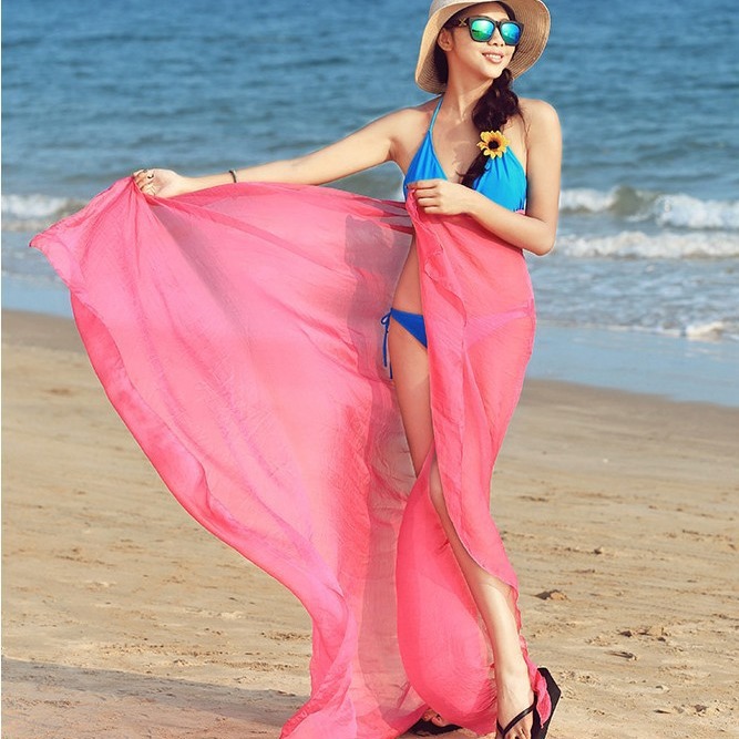 K639 Summer solid color sunscreen silk scarf seaside beach towel long spring and autumn shawl female scarf autumn and winter large chiffon
