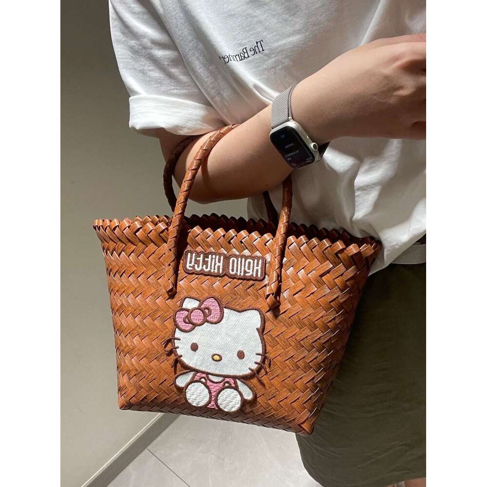 Summer Woven Bag Beach Bag Same Style Kitty Handmade Woven Wicker Basket Bag For Beach Vacation Girls Handbag KQ KQ