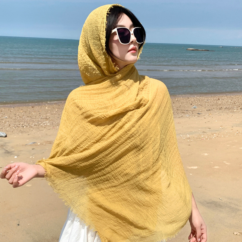 K634 Qinghai Lake Chaka Salt Lake Desert Summer Red Travel Cotton and Linen Scarf Women's Sunscreen Shawl National Style Silk Scarf