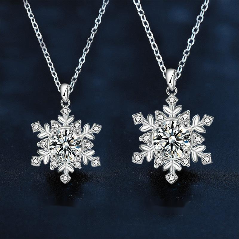925 Sterling Silver Snowflake Necklace for Women with Moissanite Pendant, Elegant Winter Jewelry Gift for Christmas and Daily Wear