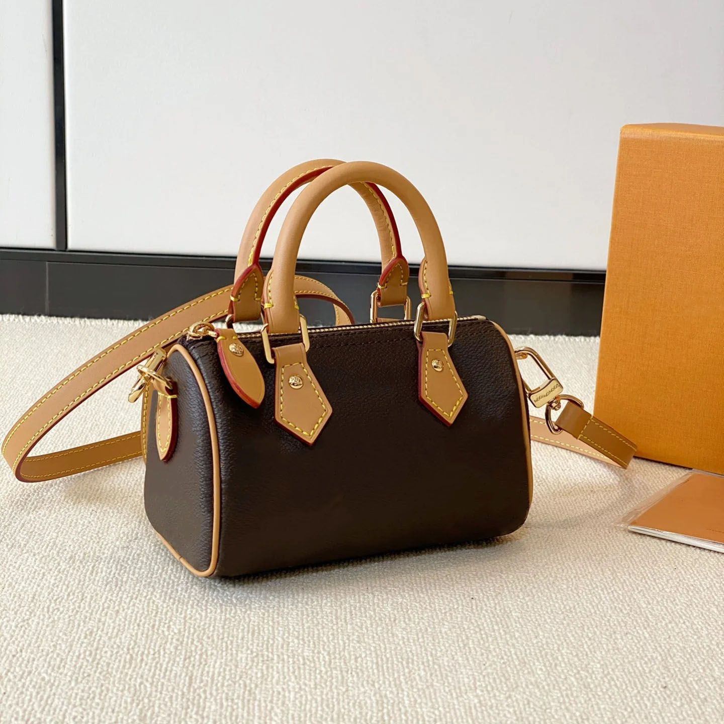 Top Designer Mini Nano 16cm Shoulder Bag Women Leather Denim Crossbody Luxury Brand Embossed Tote Purse Brown Flower Handbag