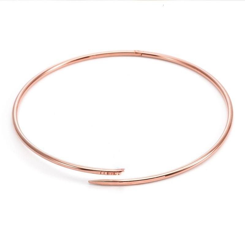Pendant Necklaces Womens Nail Collar Pattern Glossy Hard Ring Necklace Classic Nail Shaped Diamond Free Collar Chokers Simple Fashion Stainless Steel