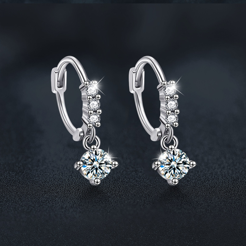 S925 Sterling Silver Moissanite Drop Earrings Four Prong Solitaire Bridal Dangle Jewelry for Women Wedding Anniversary Gift