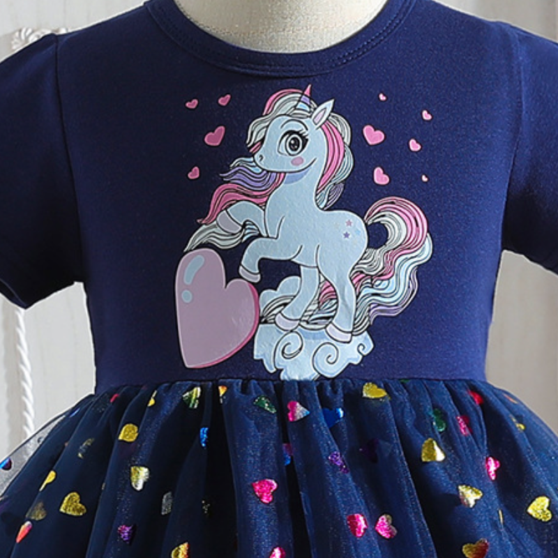 DISNEY Elsa princess dress baby clothes Children's summer dress cartoon print short sleeves and mesh princess dress.