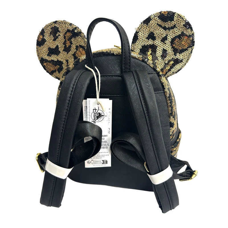 Disney Leopard print Disney Mickey Mouse Seiqun Womens Backpack Mickey Ear Flash Cosplay Leisure Travel Bag Mini Childrens SchoolbagXJ250506