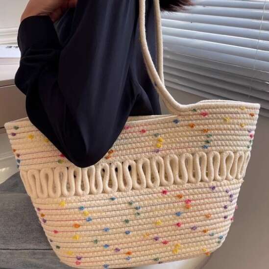 Summer Woven Bag Beach Bag Large Capacity New Cotton Thread Handbag Fashionable And Versatile Fairy Woven Single Shoulder Crossbody Beach Bag Women S 