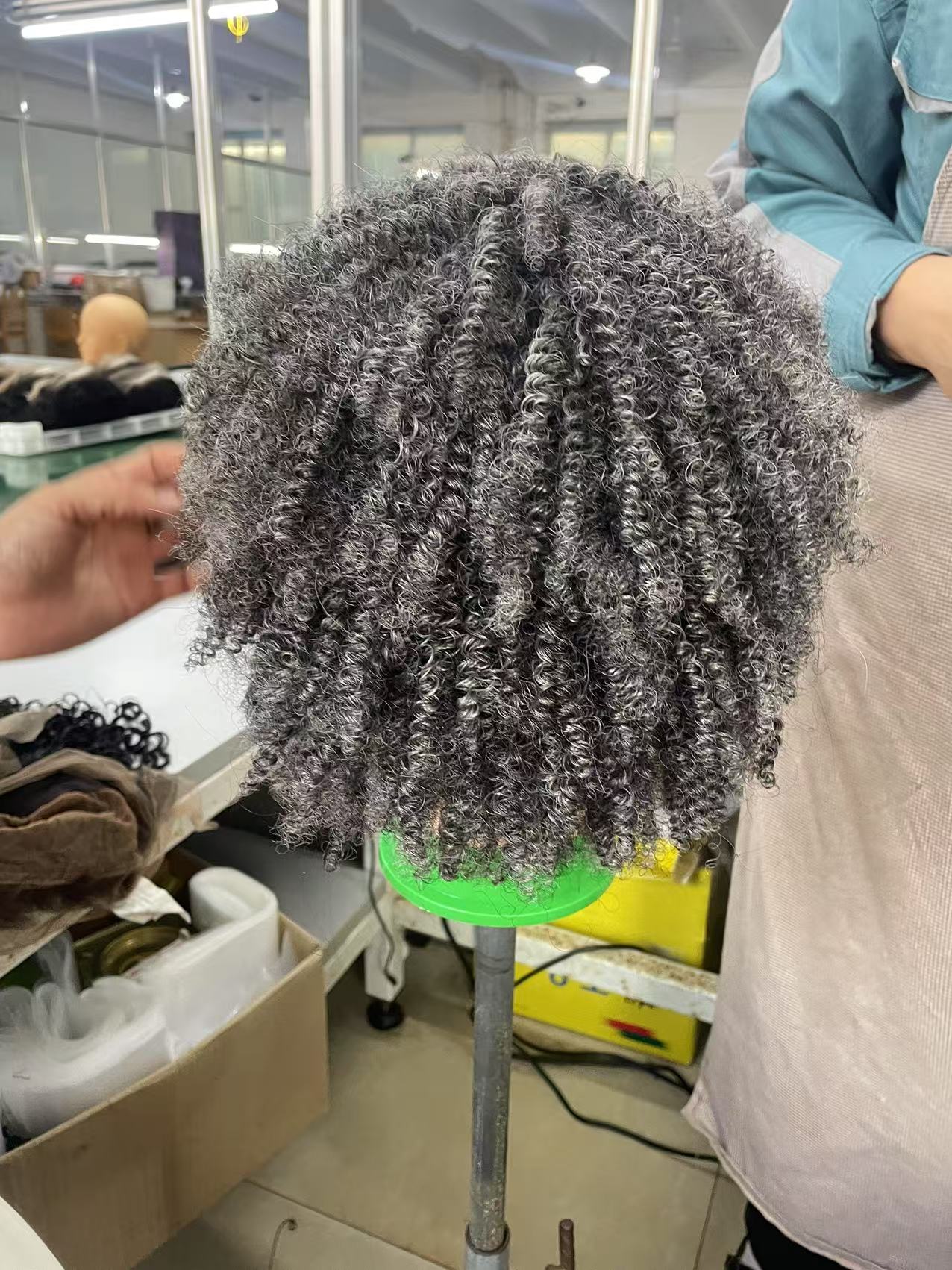 Custom gray kinky human hair wigs short afro salt and pepper silver grey machine made cap non lace wig for black women 130%denstiy 10-14inch