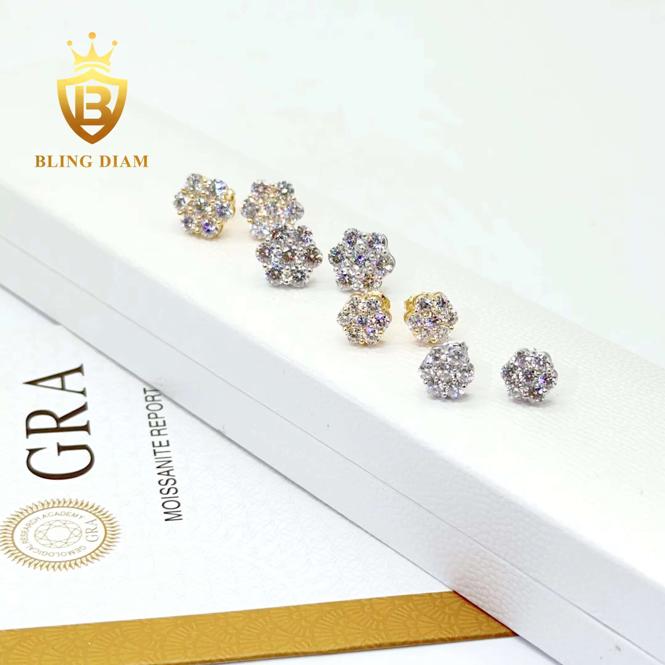 Read to Ship D VVS Moissanite Stud Earring 925 Sterling Silver 10k 14k 18k Plated Hip Hop Earrings Earring Flower Ear Rings