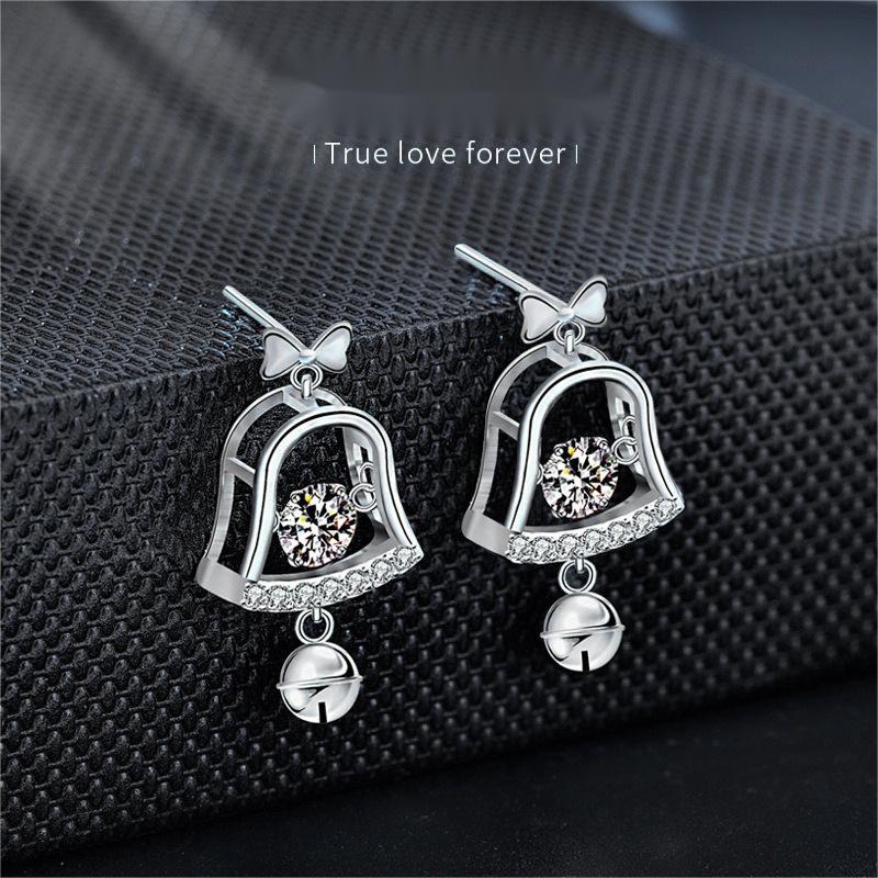 Christmas Bell Moissanite Stud Earrings - 925 Sterling Silver, Hypoallergenic, Festive Gift for Her