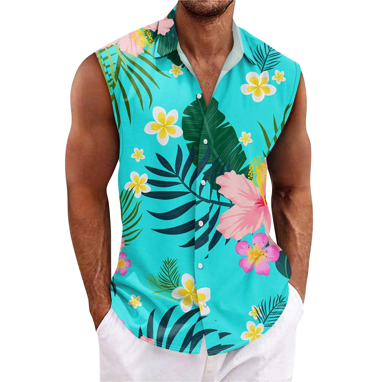 Mens summer surfing beach vest casual sleeveless shirt loose fitting Hawaiian underwear mens gym 250430