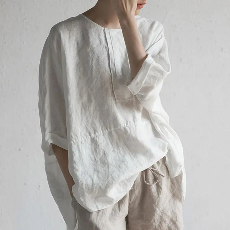 Plus Size 5xl Casual Cotton Linen Women Blouse Womens White Top Shirts Spring Summer Blusas Lady Loose Tops and Blouses 250513