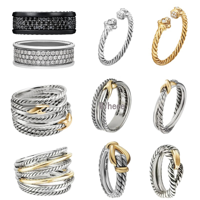 2025 Designer ring Cable Vintage X Twisted Band rings For Women men cross Black Row Diamond 925 sterling silver open twisted string pearl Jewelry Valentine Day gift c6