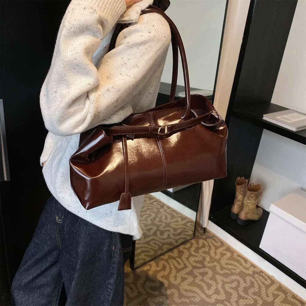 ddmy Tote PU Leather Slouchy Shoulder Fashion Top Handle Retro Large Satchel Bag for Women Female Shopping Handbag