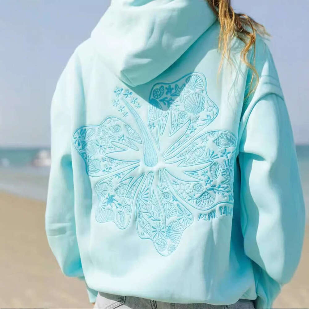 Women's Wear Hawaii Hibiscus Ins Women's Off Shoulder Sleeves Threaded Hoodie Print