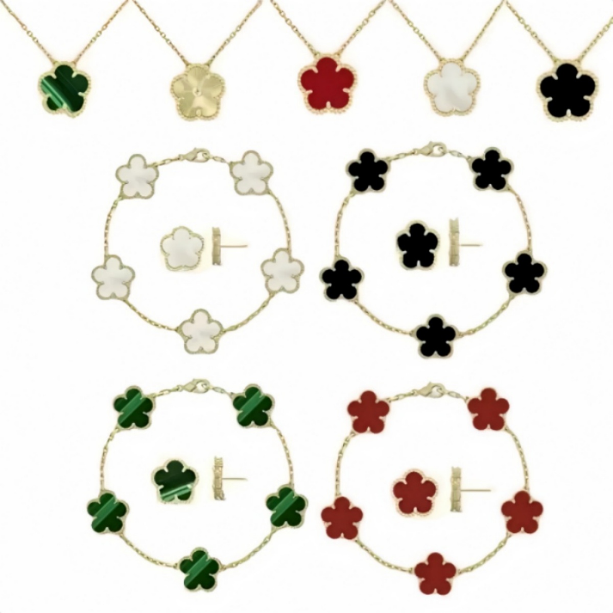 Designer Jewelry Four Women 4 Four Clover Necklace Set Pendant Necklaces Bracelet Stud Earring 18K Gold Plated Silver Mother of Pearl Flower Necklace Designer Woman