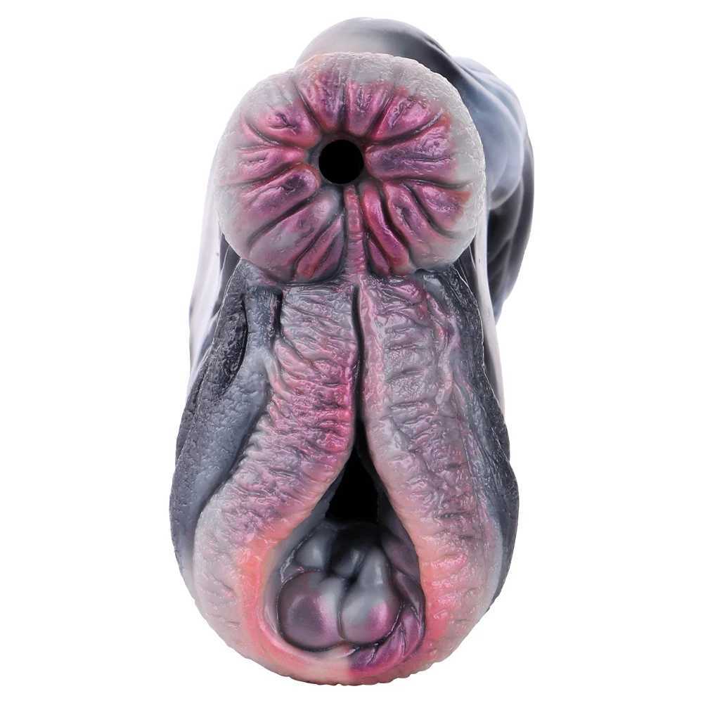 GEEBA Dual Channel Animal Horse Masturbation Cup Soft Silicone Male Masturbator Real Vaginal Prostate Massage Adult Sex Toy W250506