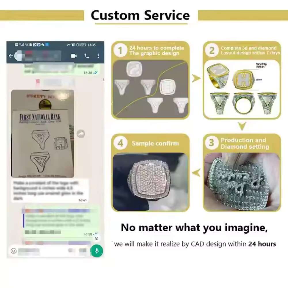 Custom Jewelry VVS Moissanite Ring Hip Hop Men Women Jewelry 925 Silver 10k 14k Real Gold Initial Letter Ring