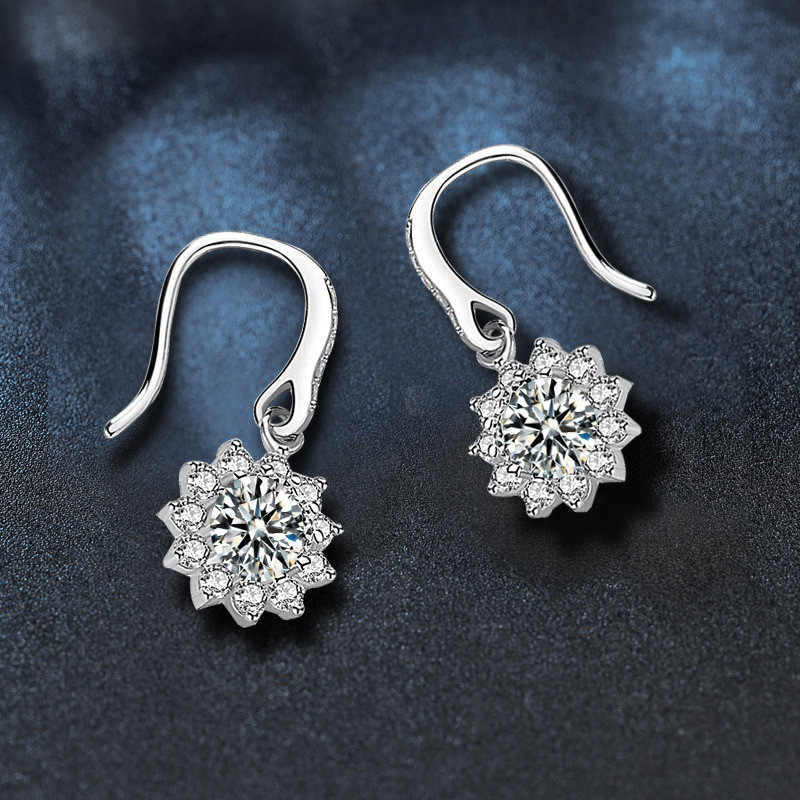 Sophisticated Dangling Sunflowers Adorned by High-Quality Moissanites Timeless Statement Jewels Crafted from Solid 925 Silver
